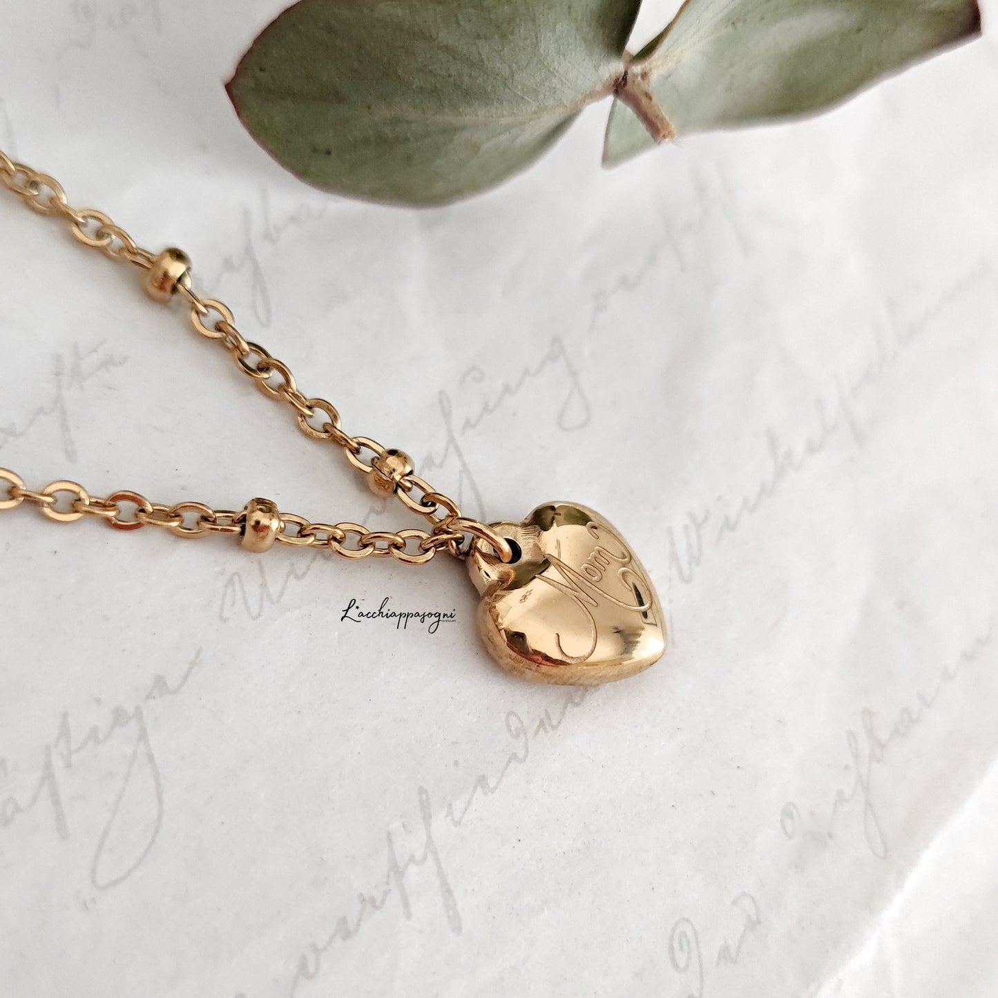 "Mom's Heart" necklace with tiny heart charm