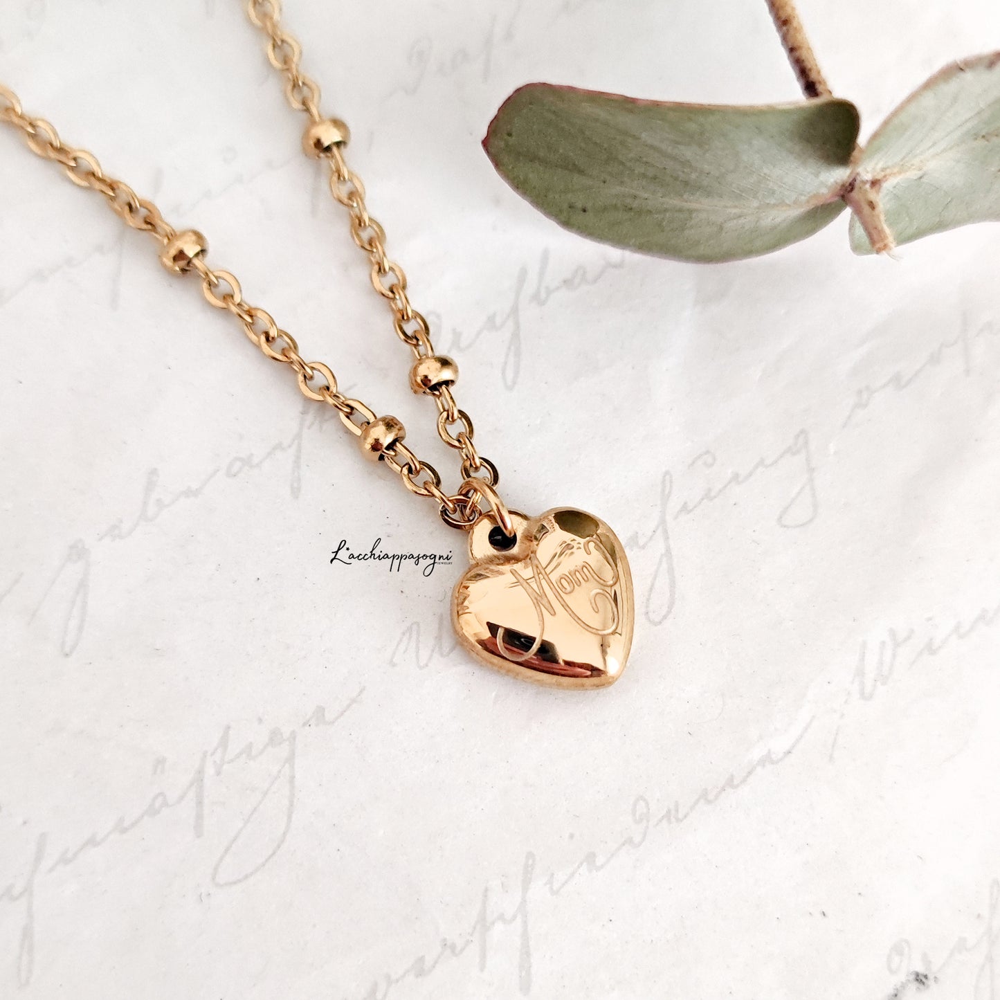 "Mom's Heart" necklace with tiny heart charm
