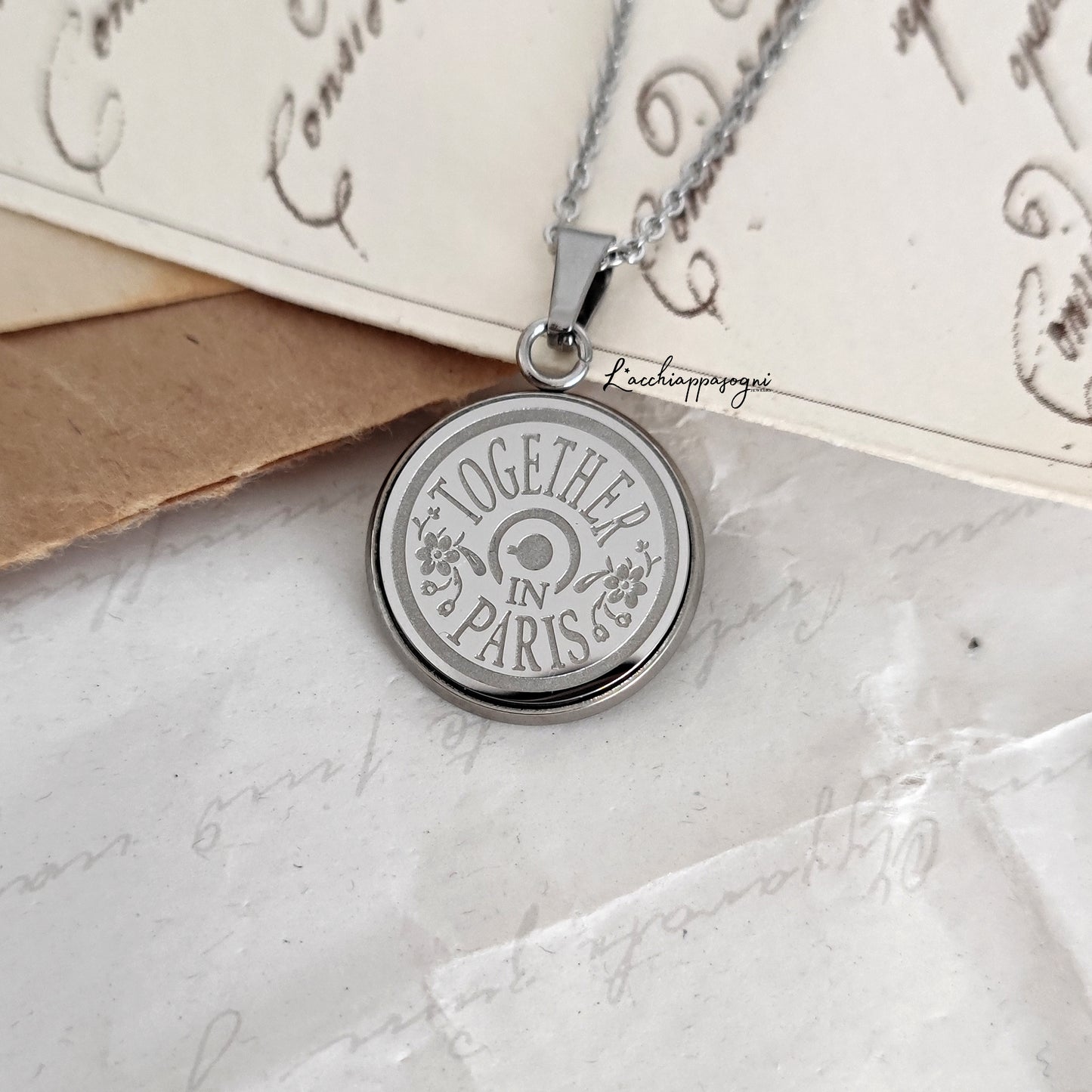 Collana Anastasia con incisione Together in paris - Silver SOLO RETRO
