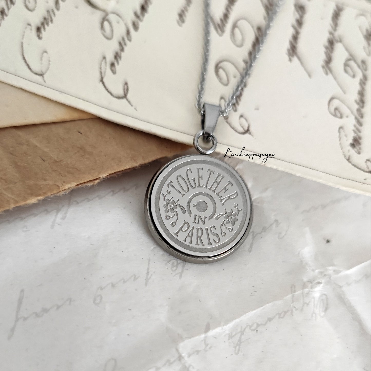 Collana Anastasia con incisione Together in paris - Silver SOLO RETRO
