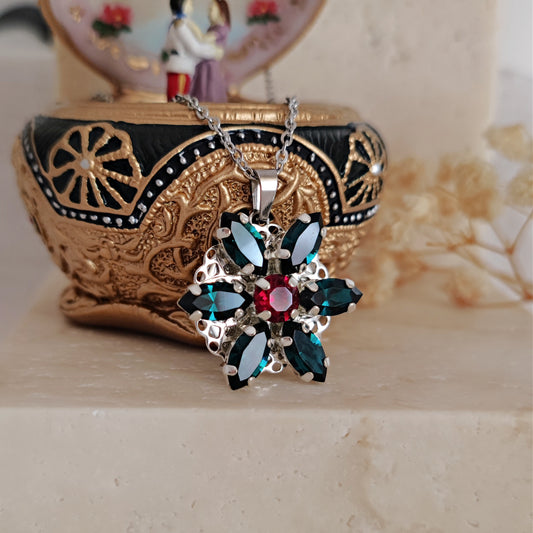 Anastasia ENGRAVED Necklace Together in Paris EMERALD M - Silver