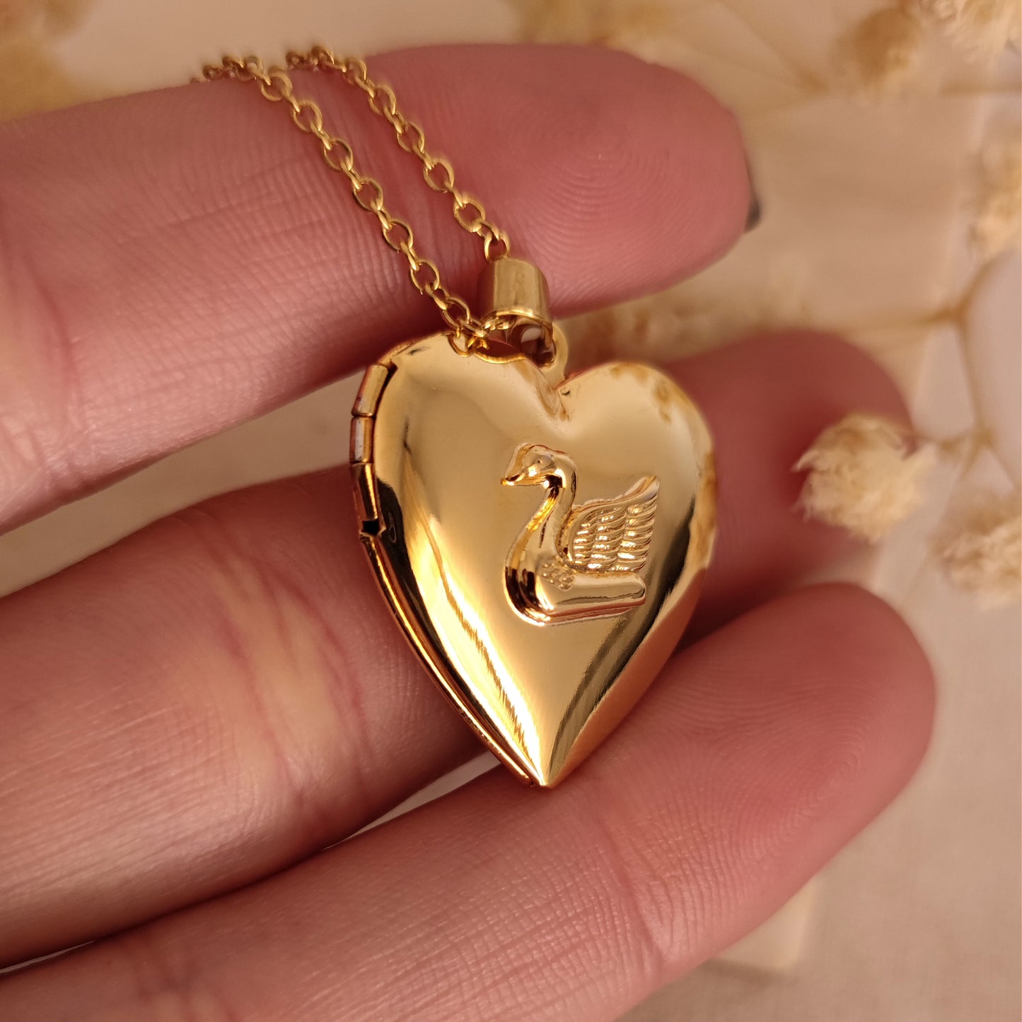 Collana Cuore Apribile Cigno, oro - BIG
