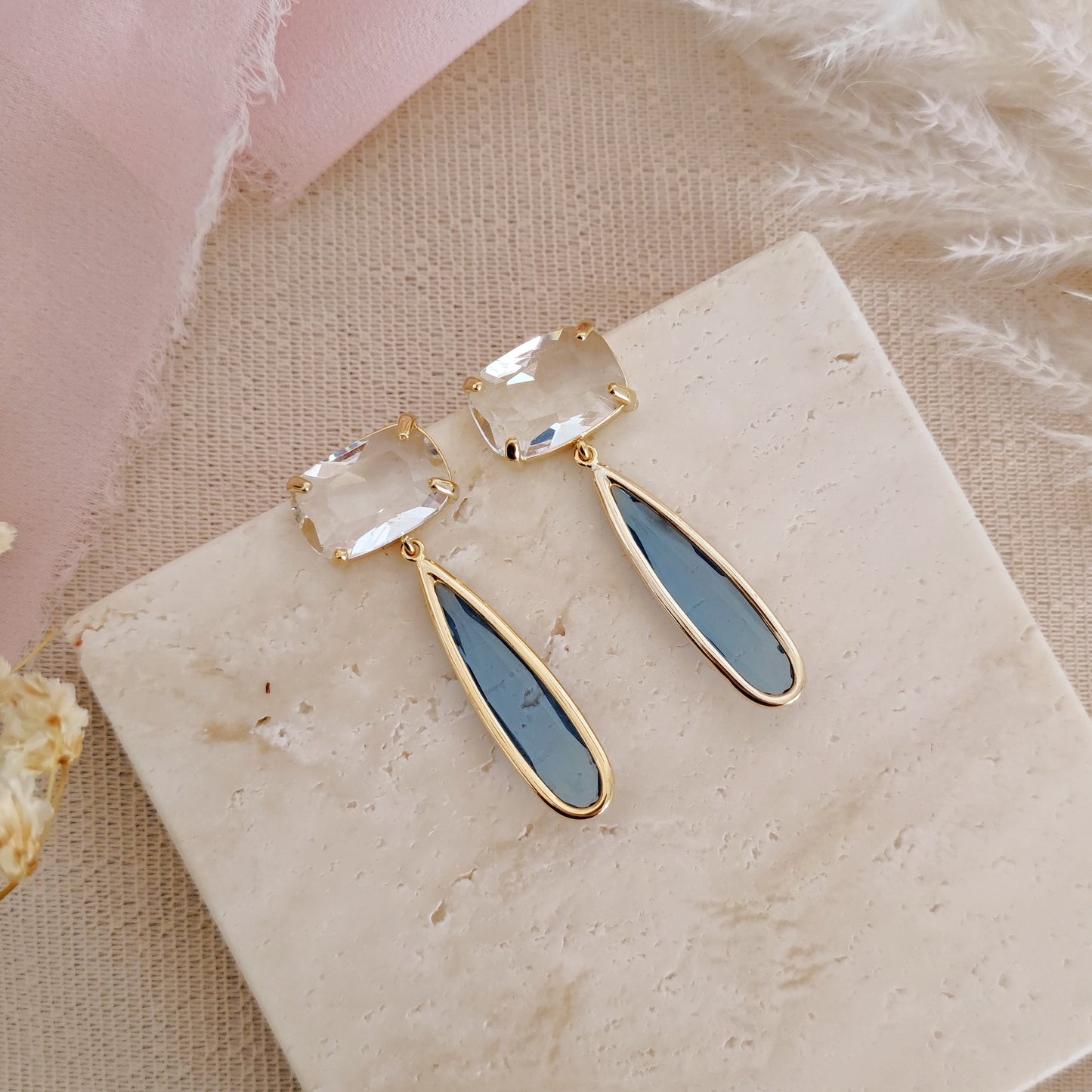 Orecchini Art Deco a goccia Denim Blue