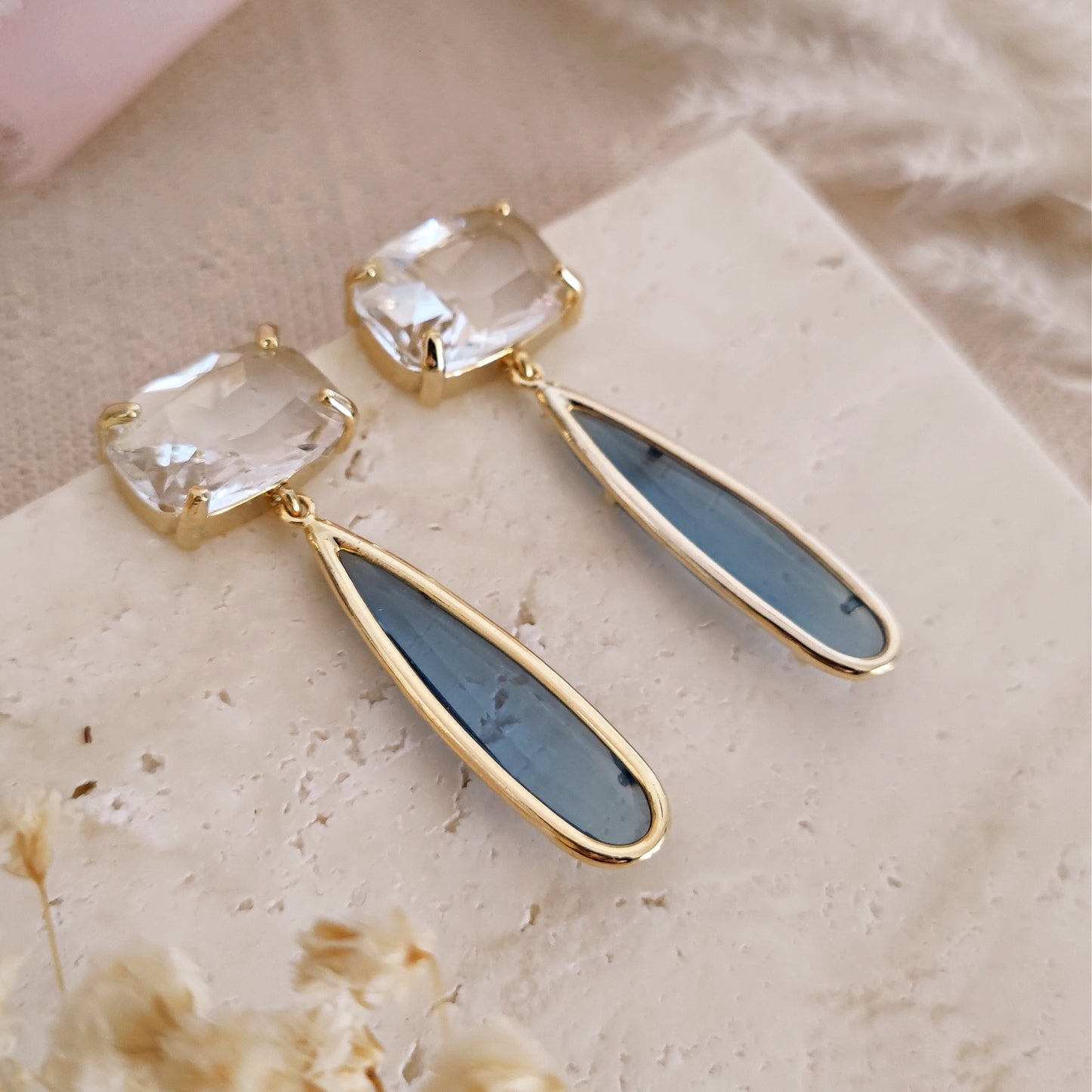 Orecchini Art Deco a goccia Denim Blue