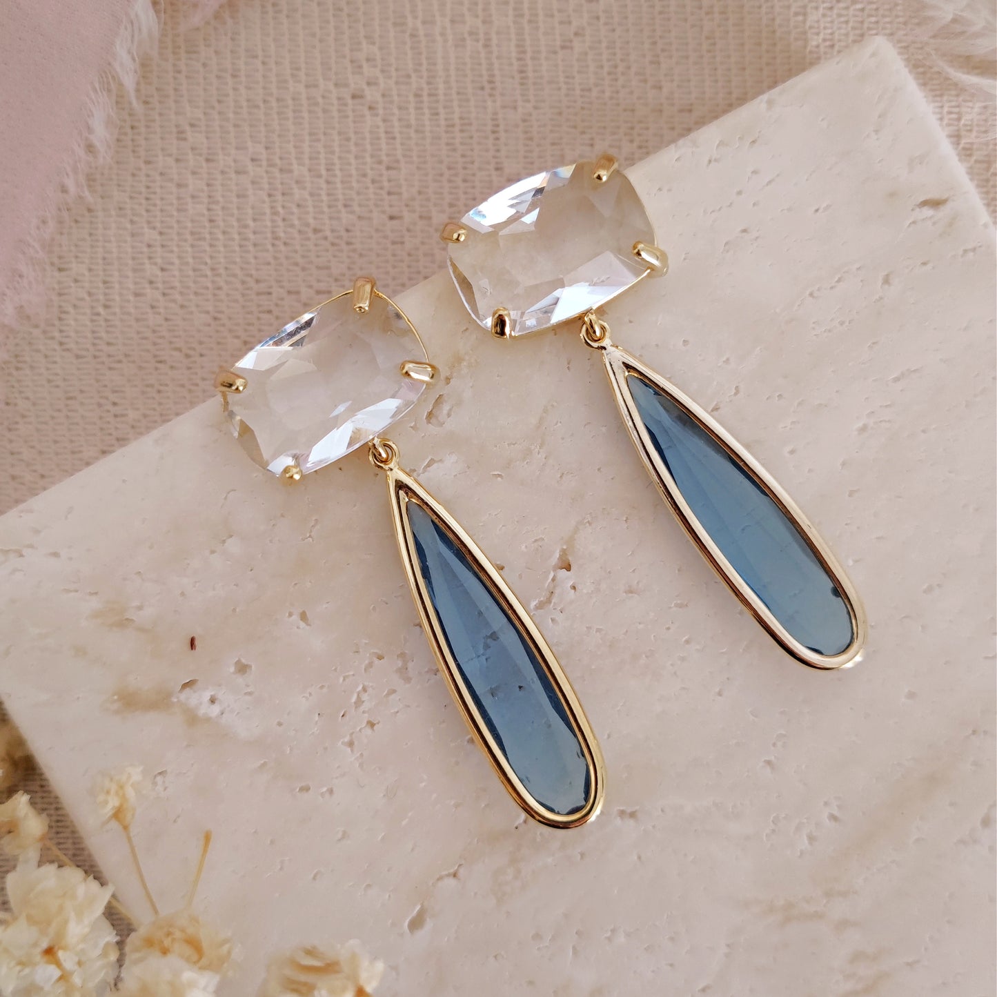 Orecchini Art Deco a goccia Denim Blue