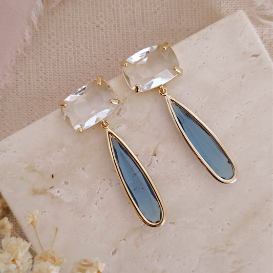 Orecchini Art Deco a goccia Denim Blue