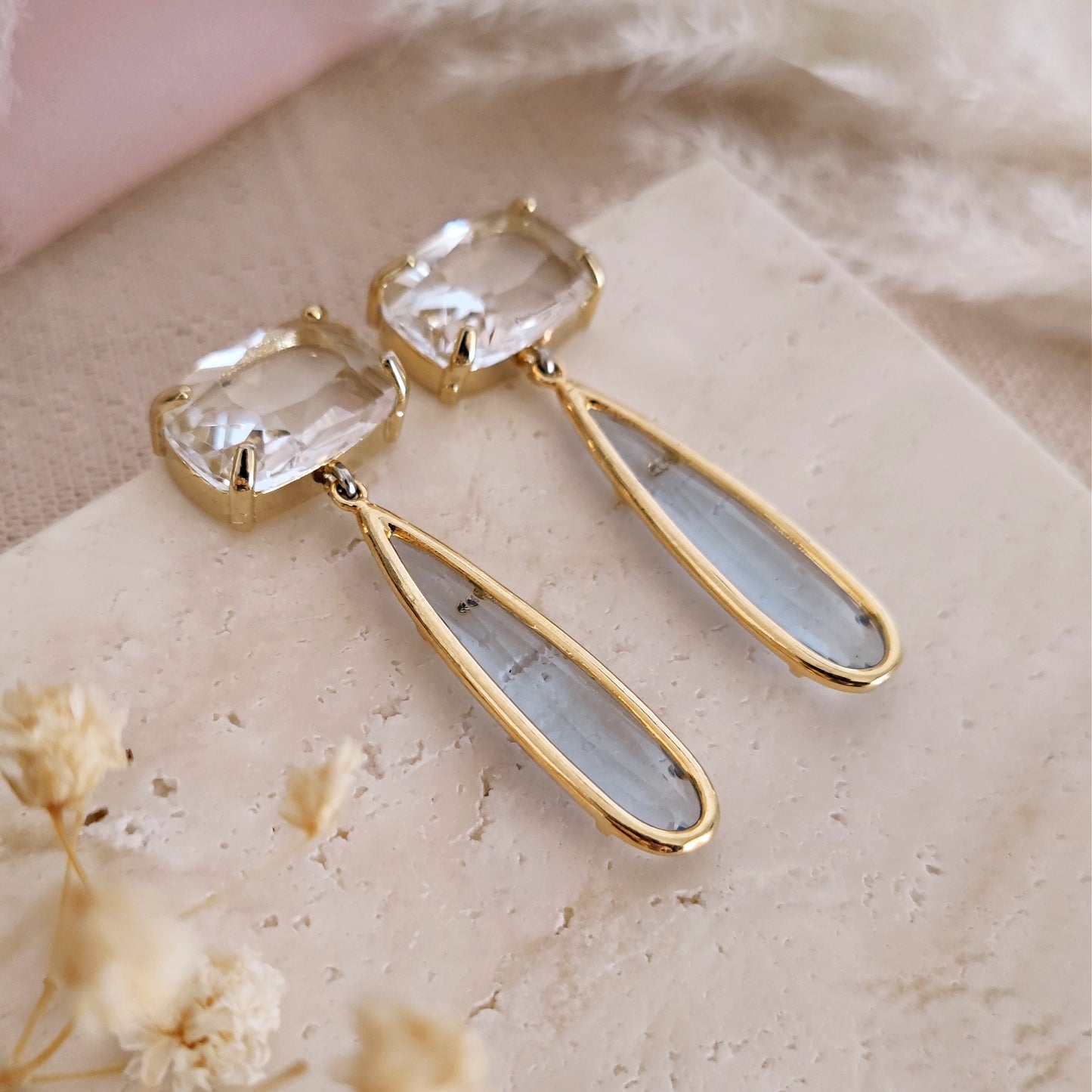 Orecchini Art Deco a goccia Light Sapphire