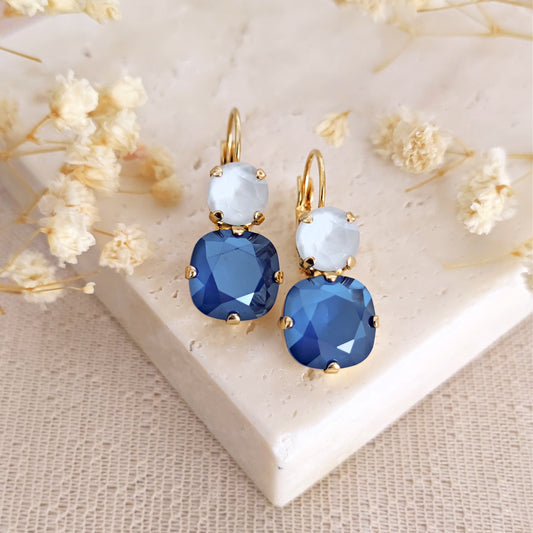Orecchini con cristalli Crystal Royal Blue e Crystal Powder Grey