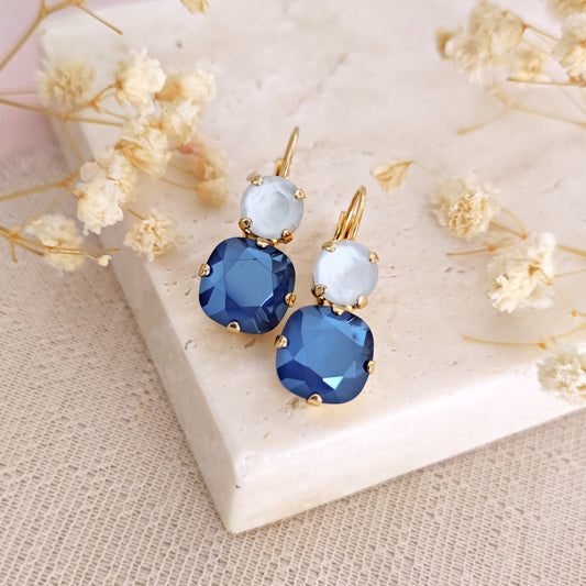 Orecchini con cristalli Crystal Royal Blue e Crystal Powder Grey