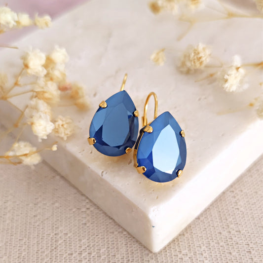 Crystal Royal Blue and Crystal Powder Grey Bridal Earrings