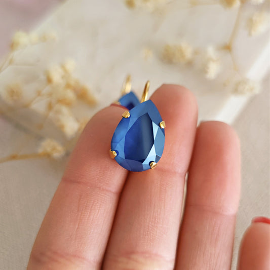 Crystal Royal Blue and Crystal Powder Grey Bridal Earrings