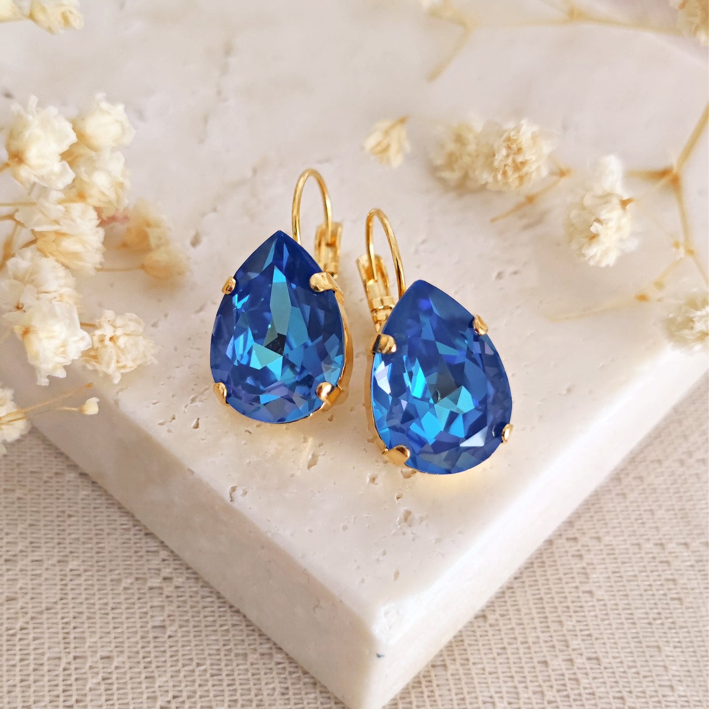 Crystal Royal Blue and Crystal Powder Grey Bridal Earrings