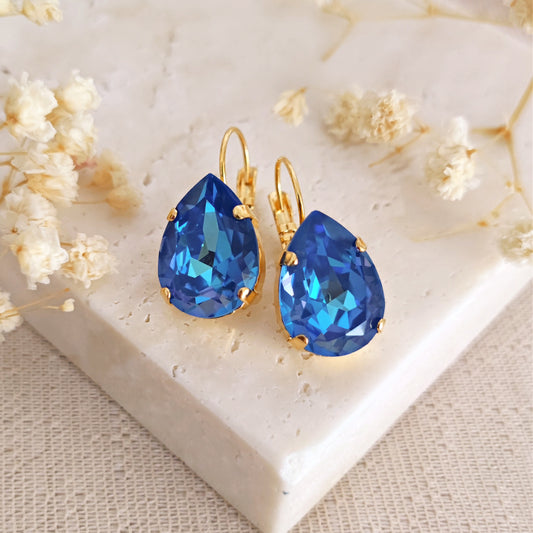 Crystal Royal Blue and Crystal Powder Grey Bridal Earrings