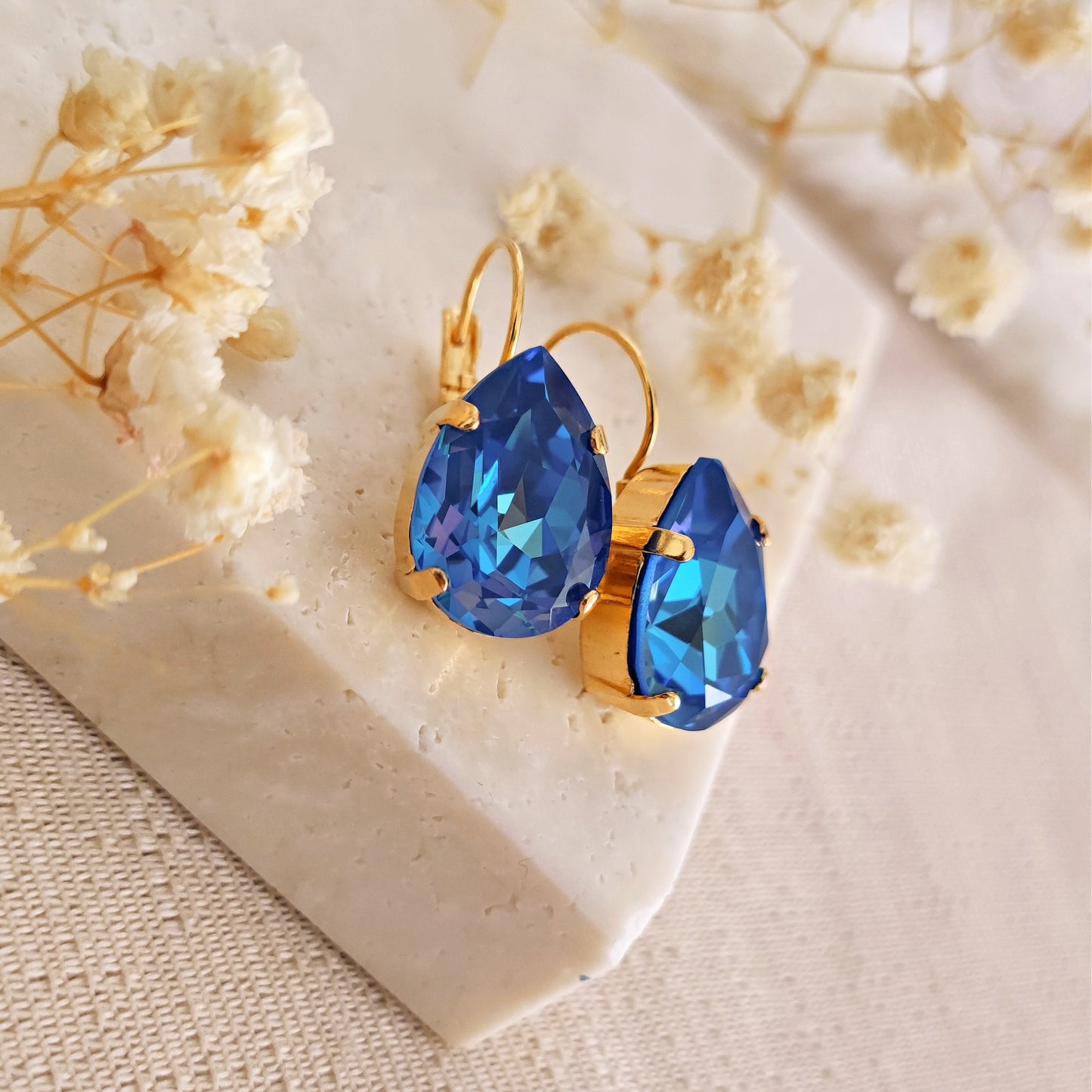 Crystal Royal Blue and Crystal Powder Grey Bridal Earrings
