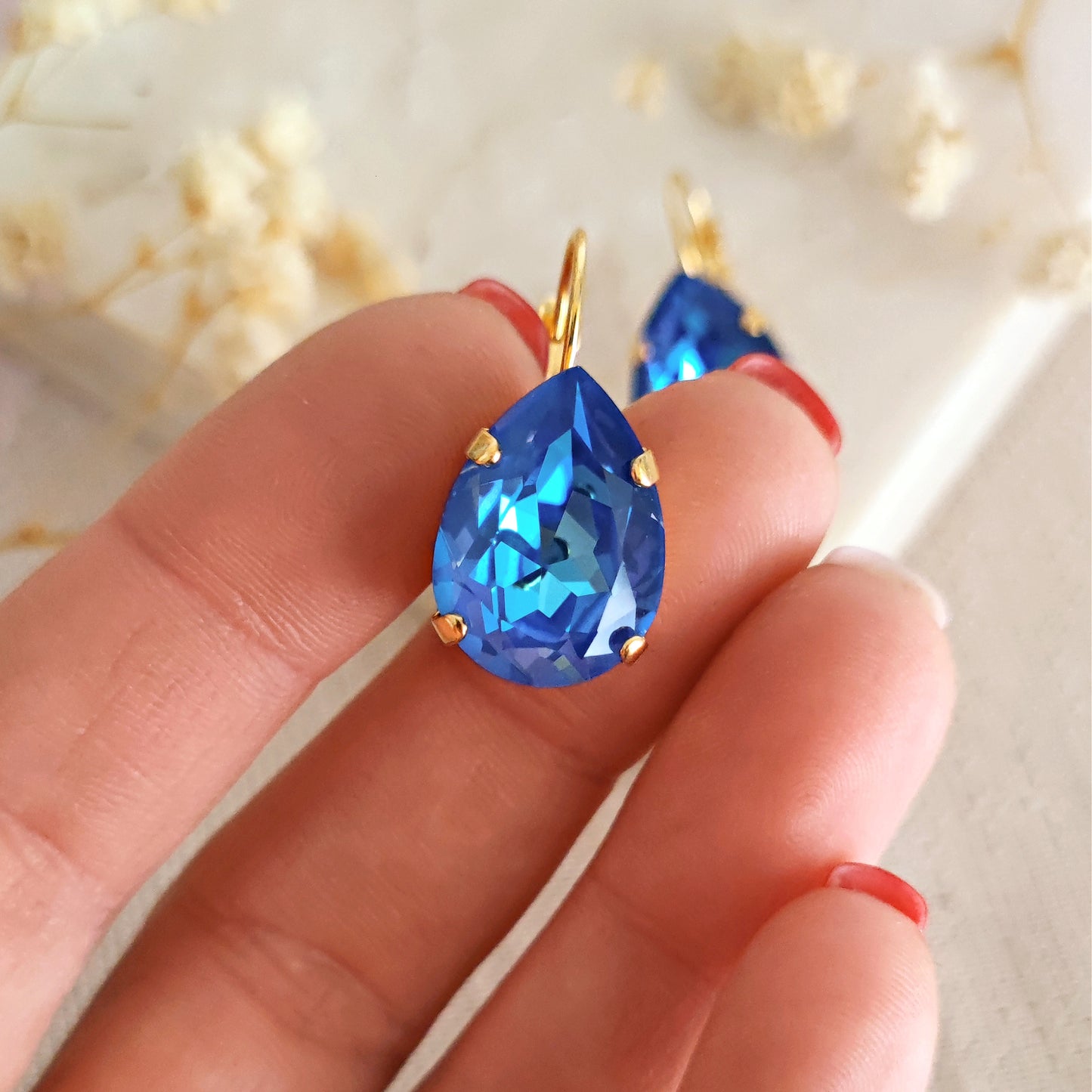 Crystal Royal Blue and Crystal Powder Grey Bridal Earrings