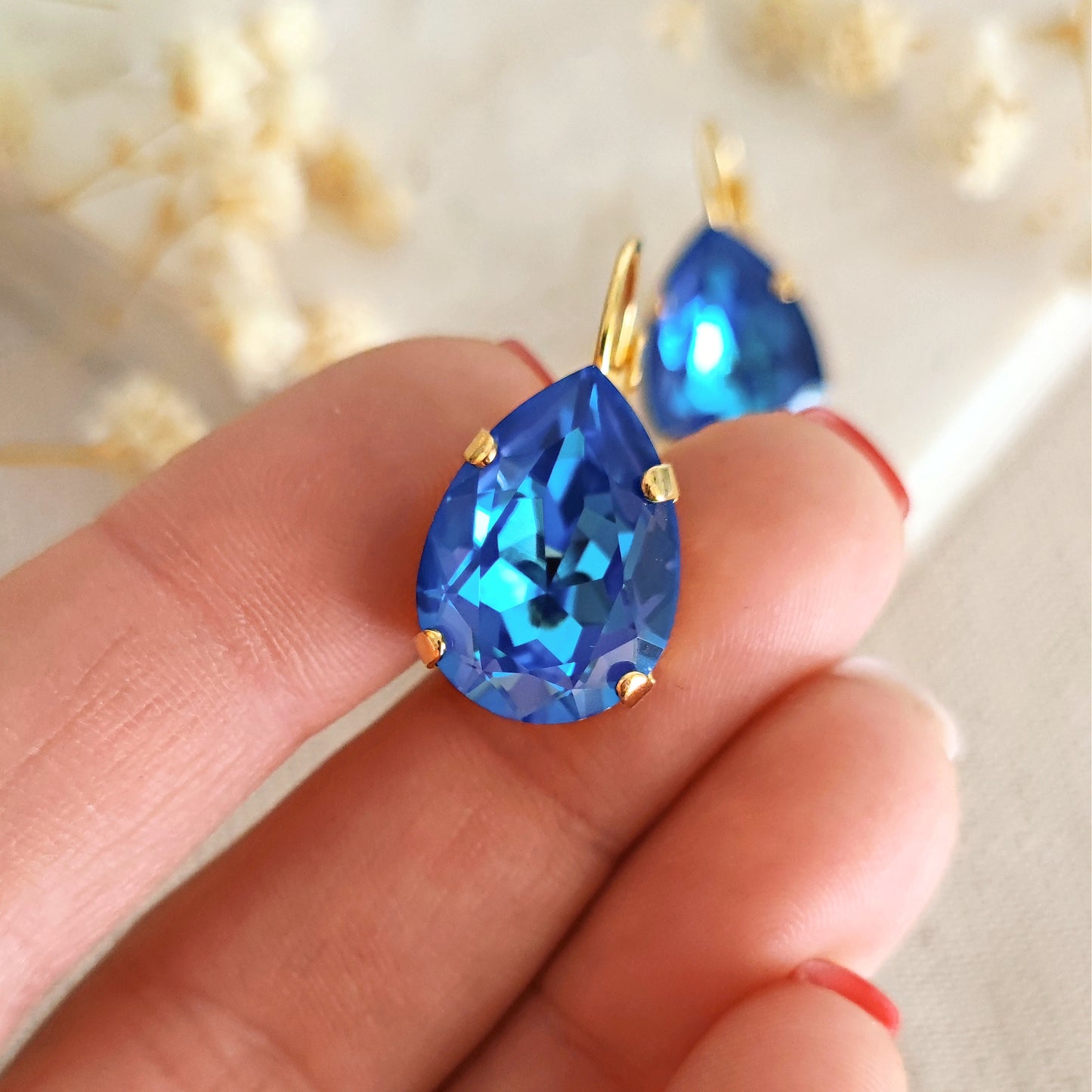 Crystal Royal Blue and Crystal Powder Grey Bridal Earrings