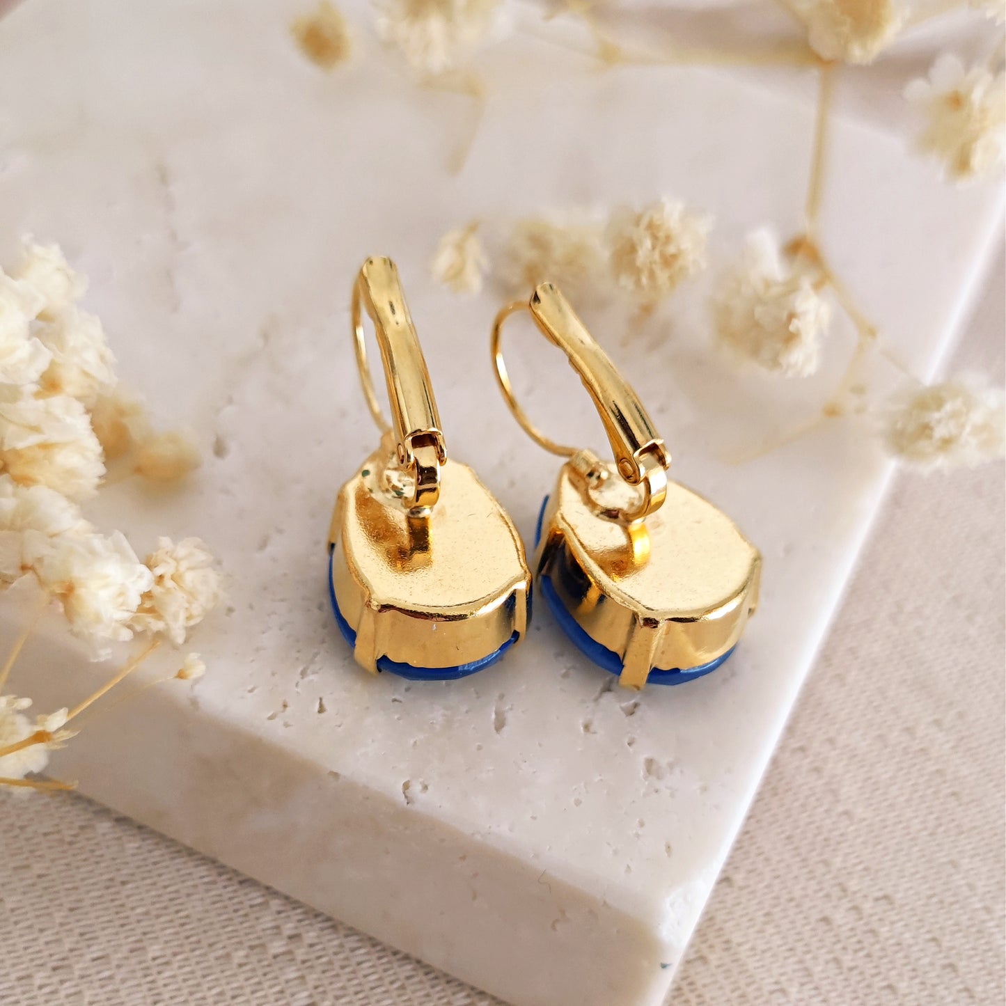 Crystal Royal Blue and Crystal Powder Grey Bridal Earrings