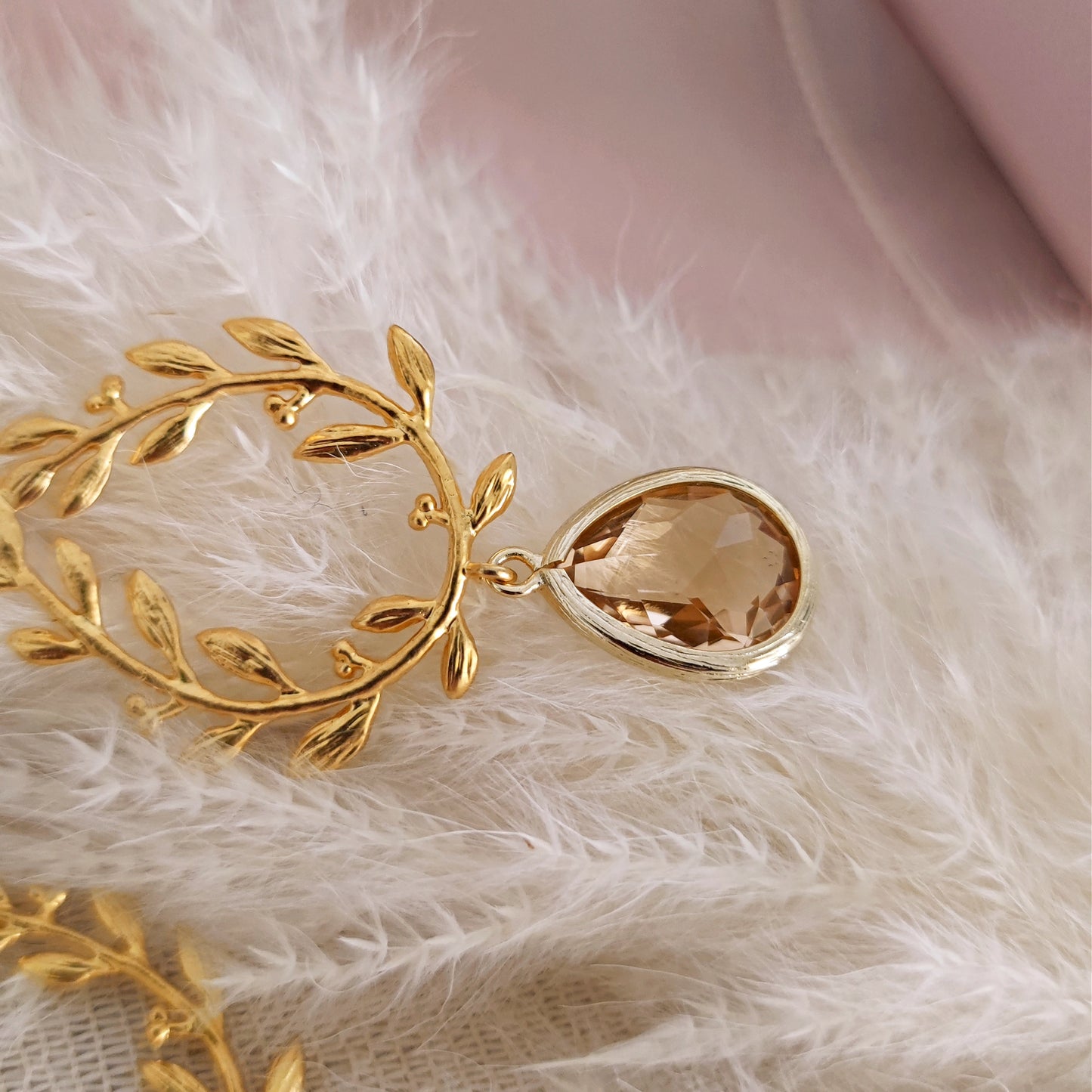 Laurel Wreath Peach Branch Leaves Dangle Earrings
