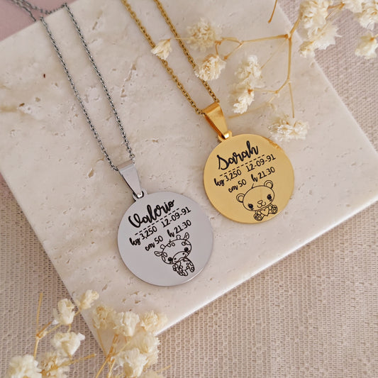 Collana personalizzata con incisione neomamma, Collana nascita bebè mamma