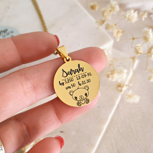 Collana personalizzata con incisione neomamma, Collana nascita bebè mamma