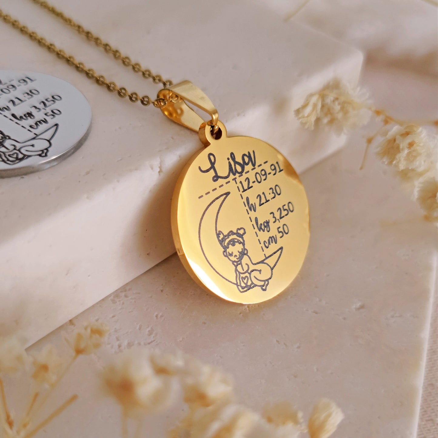 Collana personalizzata con incisione neomamma, Collana nascita bebè mamma