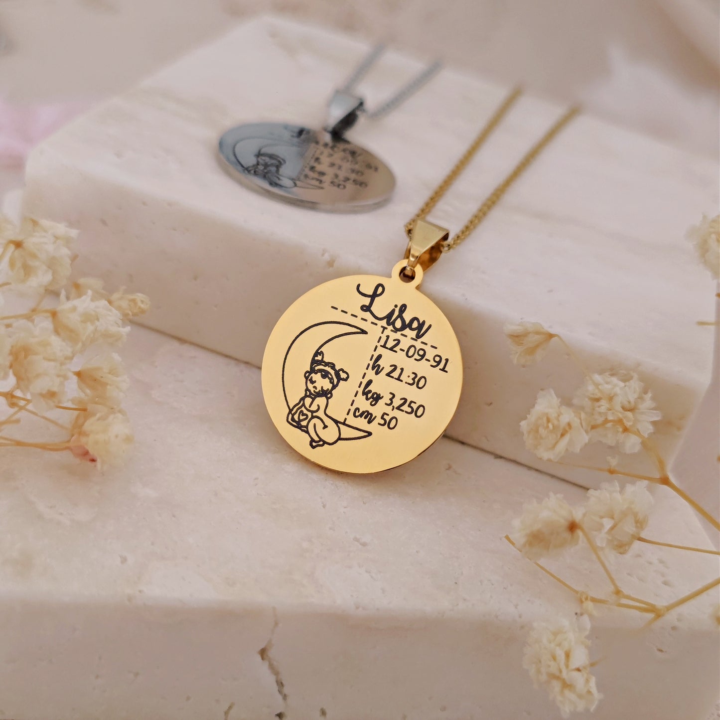 Collana personalizzata con incisione neomamma, Collana nascita bebè mamma