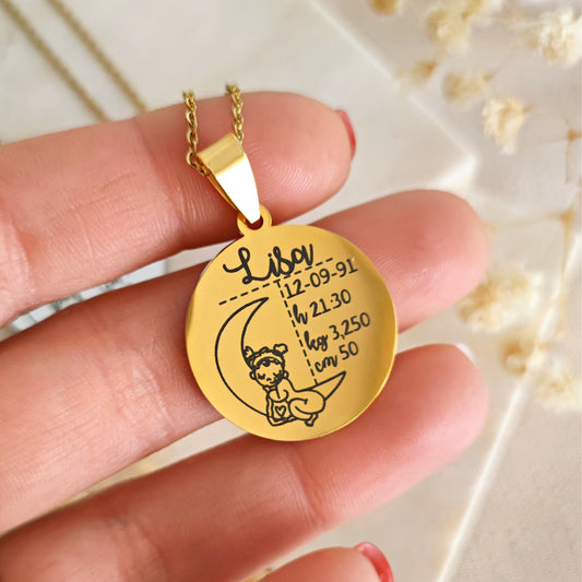 Collana personalizzata con incisione neomamma, Collana nascita bebè mamma