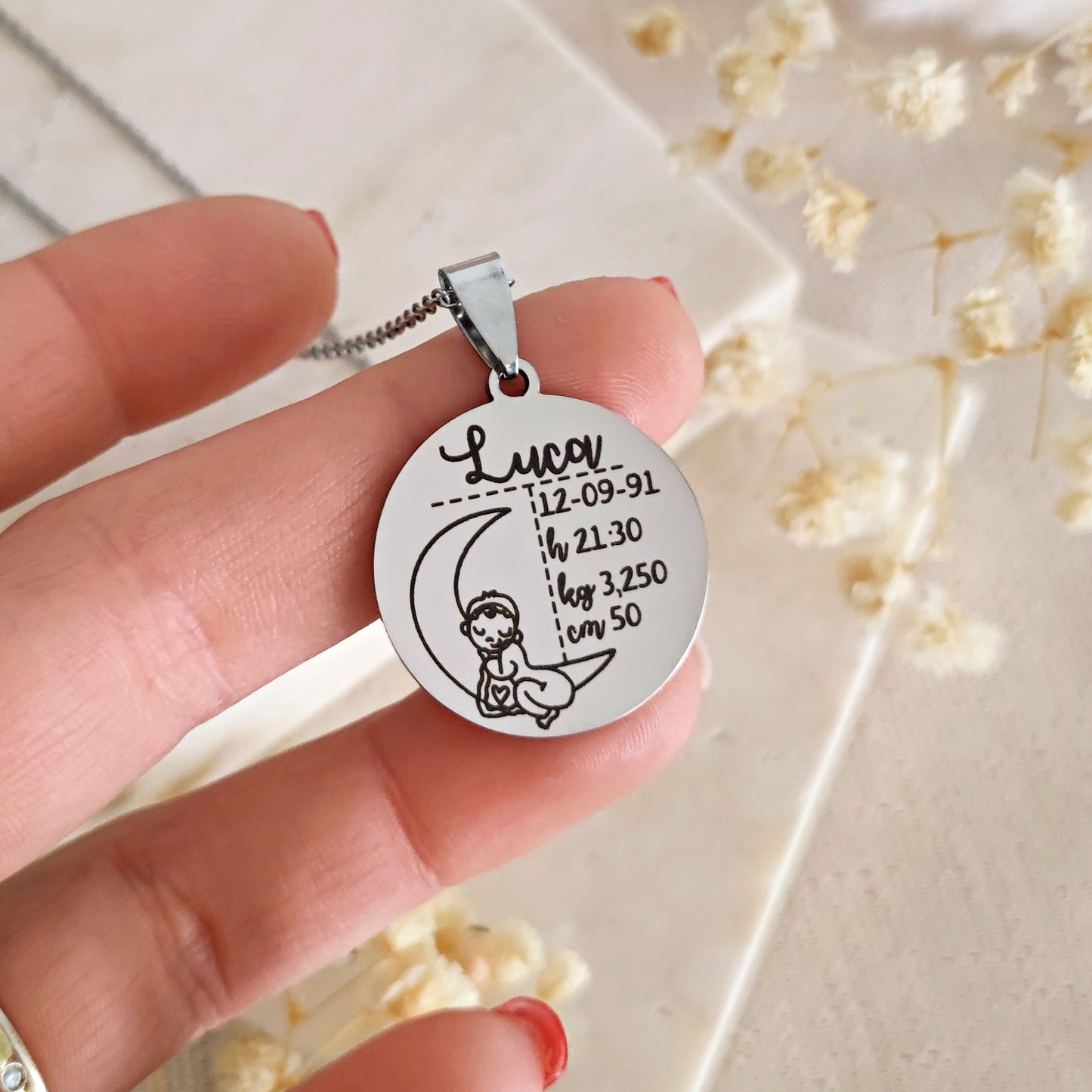 Collana personalizzata con incisione neomamma, Collana nascita bebè mamma