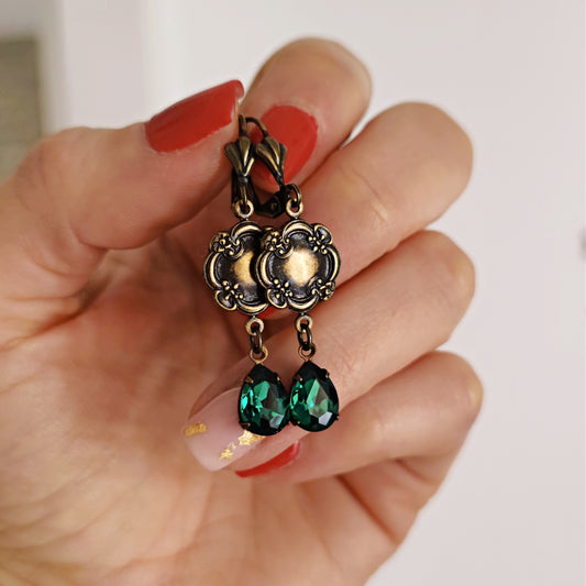 Orecchini Art Deco bronzati Emerald a goccia
