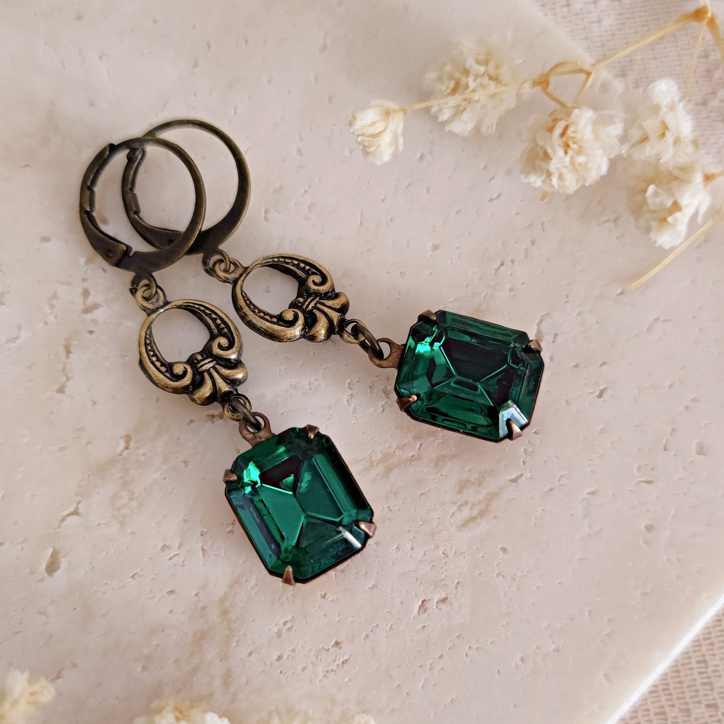 Orecchini Art Deco Emerald quadrati