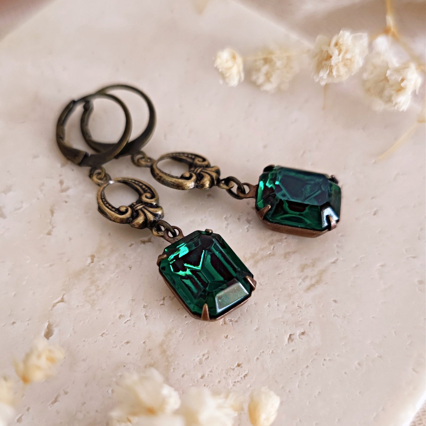 Orecchini Art Deco Emerald quadrati