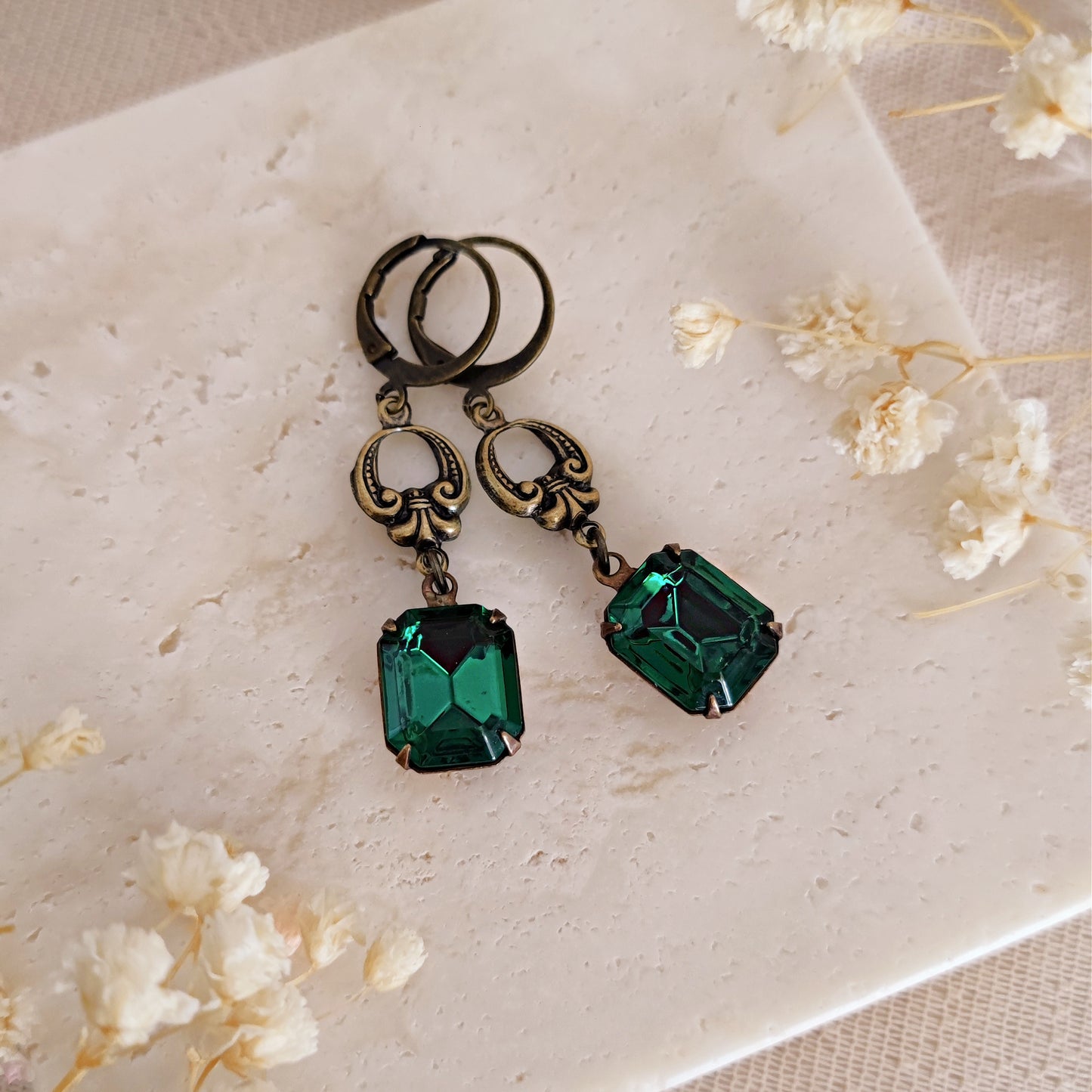 Orecchini Art Deco Emerald quadrati