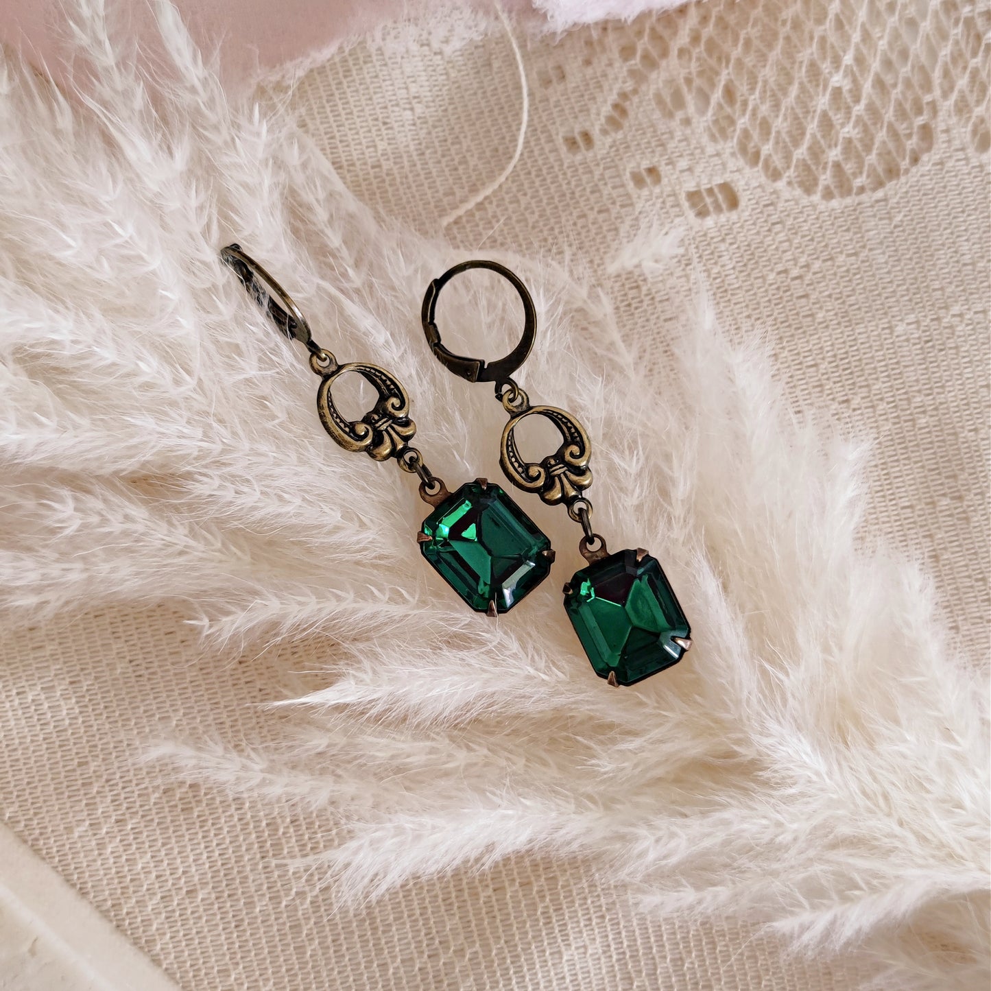 Orecchini Art Deco Emerald quadrati