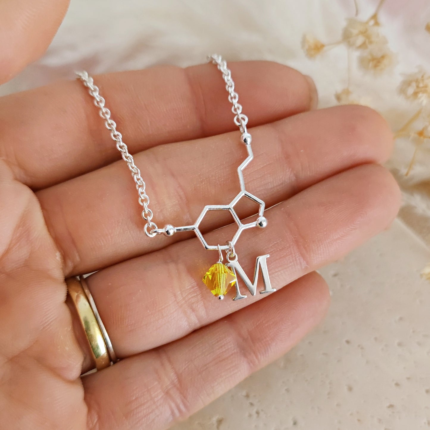 Serotonin necklace, science jewelry, science necklace
