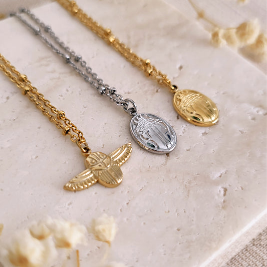Collana Scarabeo Egizio in acciaio inox dorato // KHEPER