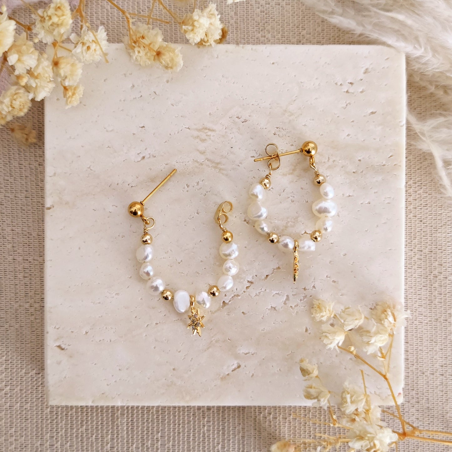 Orecchini con perle di fiume e stella polare // CALLULA