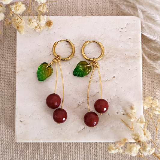 Dangling cherries hoops earrings // CHERRY FAIRY