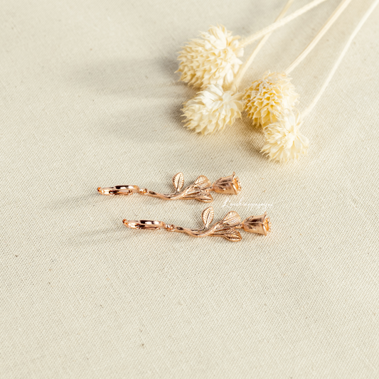 Rose Spell // Rose Charm Pendant Floral Hoops Earrings - Rose Gold
