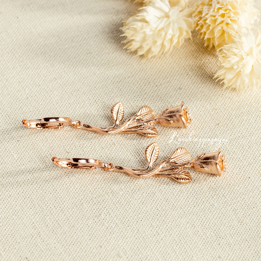 Rose Spell // Rose Charm Pendant Floral Hoops Earrings - Rose Gold