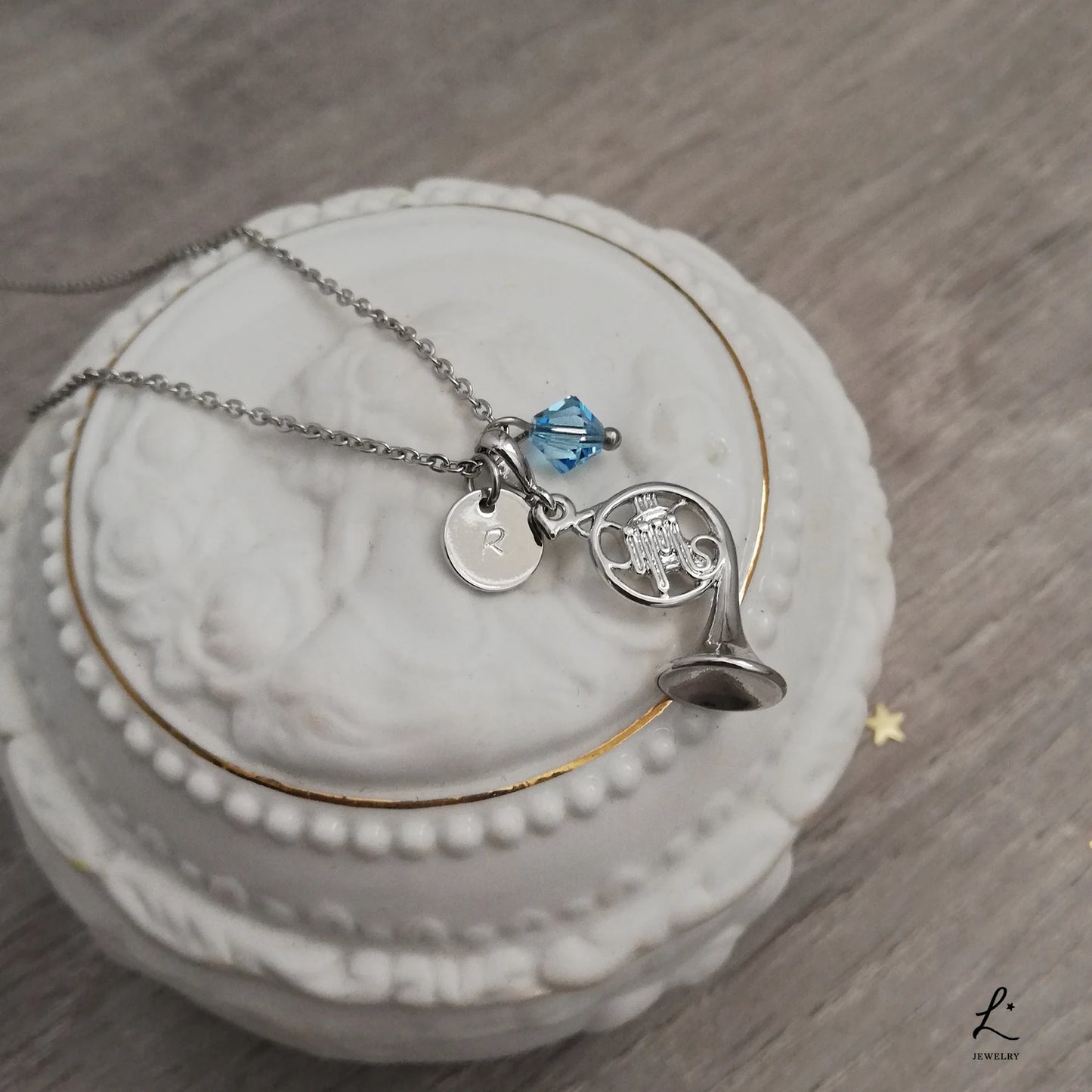 Collana Corno Blu Francese personalizzabile, versione argento