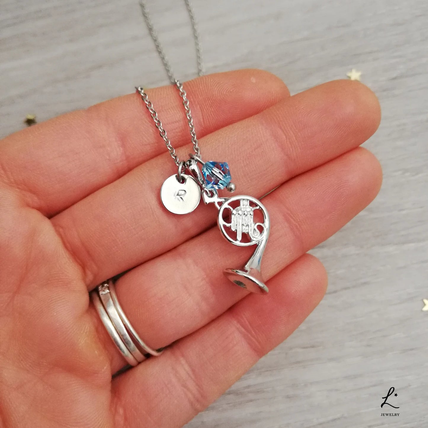 Collana Corno Blu Francese personalizzabile, versione argento