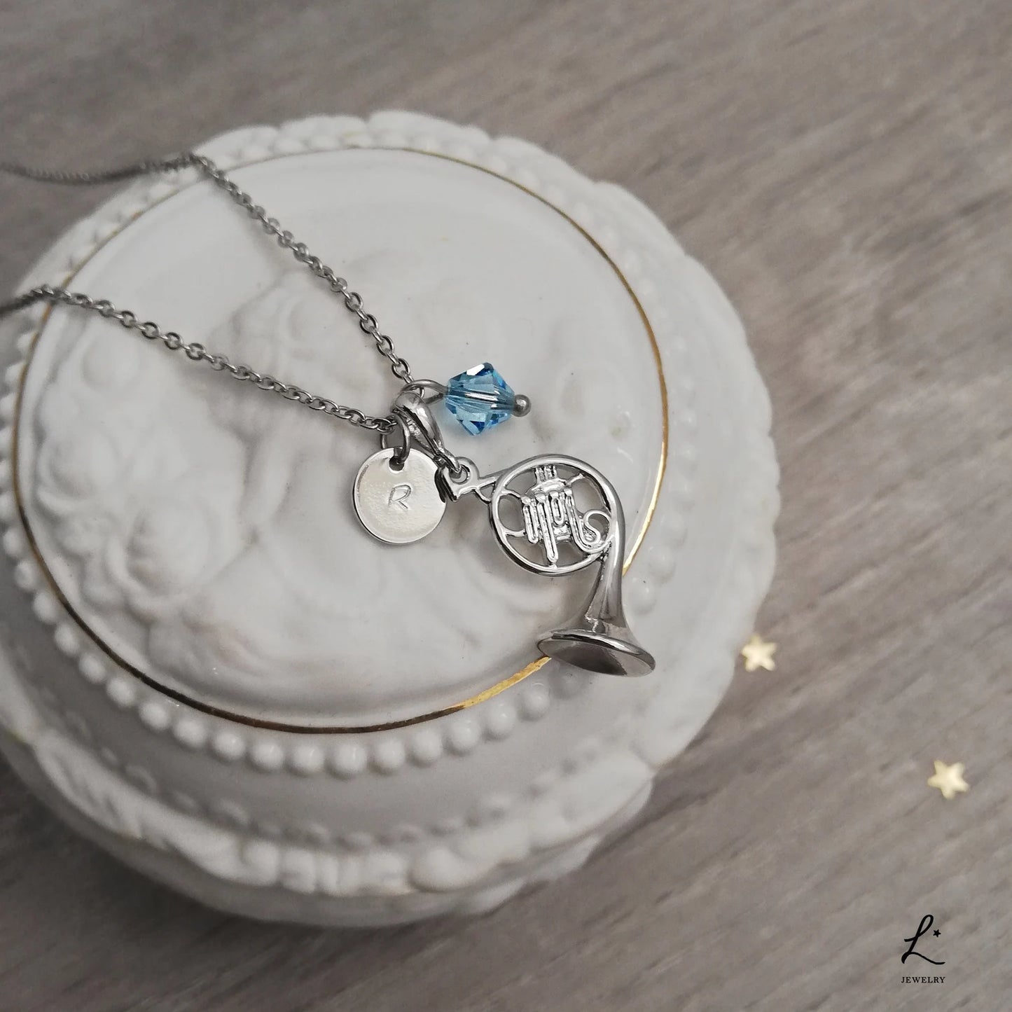 Collana Corno Blu Francese personalizzabile, versione argento