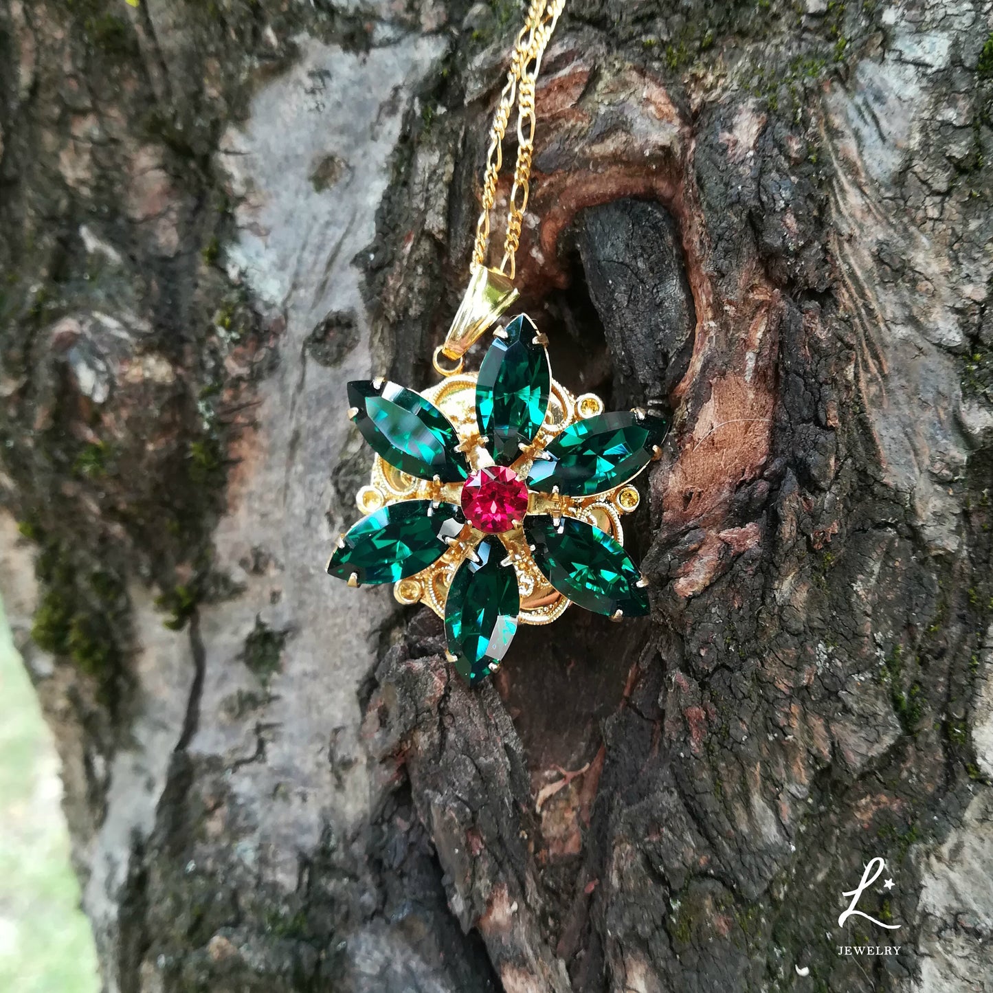 Anastasia ENGRAVED Necklace Together in Paris EMERALD UD