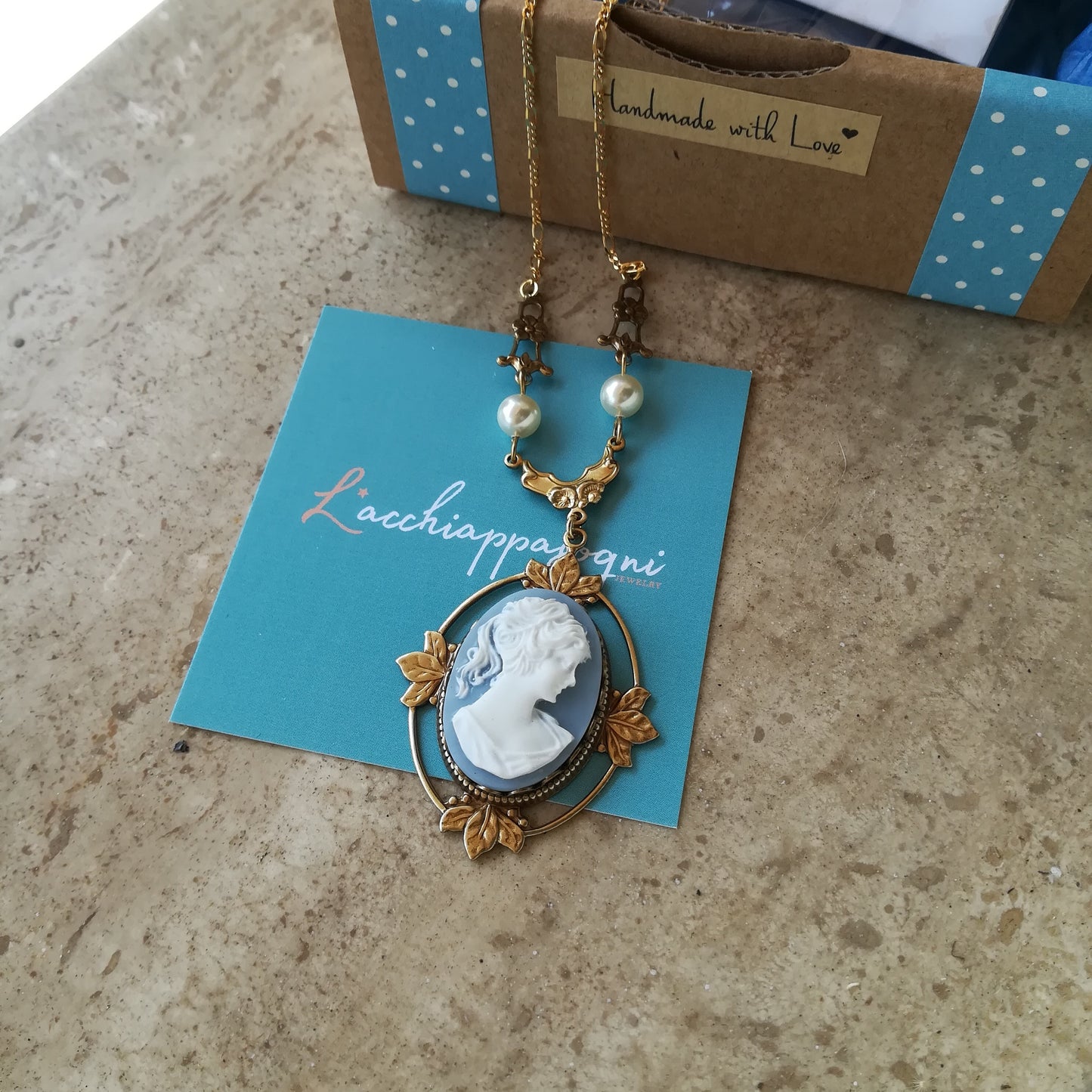 Victorian Cameo Necklace with floral accents, improved silver