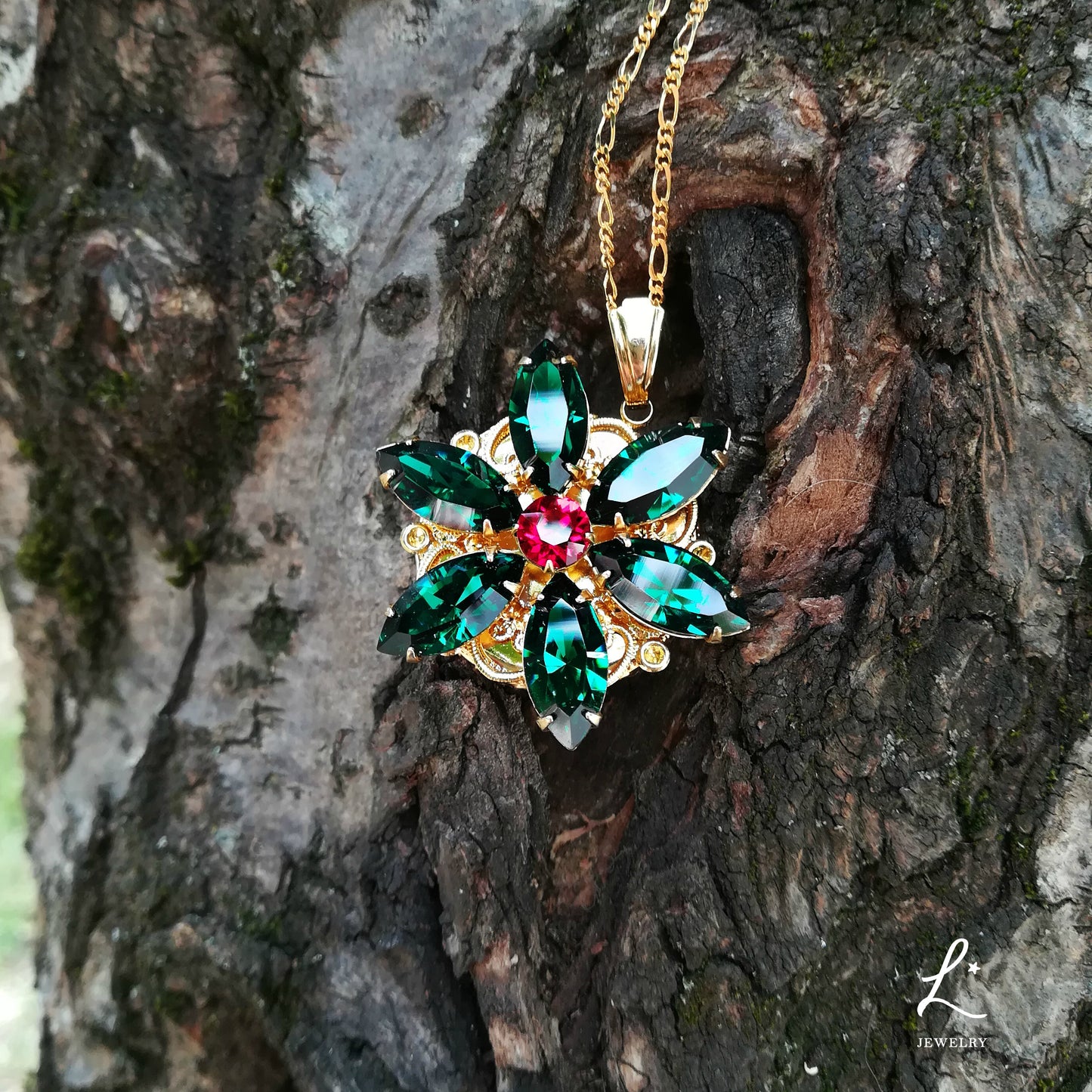 Anastasia ENGRAVED Necklace Together in Paris EMERALD UD