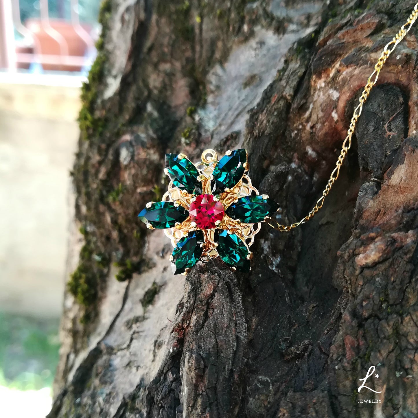 Anastasia ENGRAVED Necklace Together in Paris EMERALD M