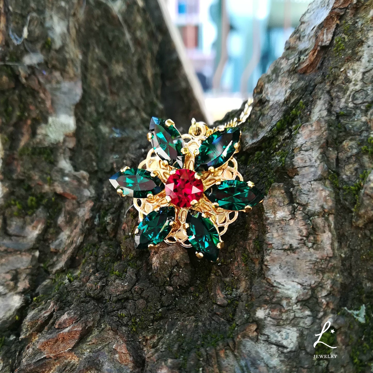 Anastasia ENGRAVED Necklace Together in Paris EMERALD M