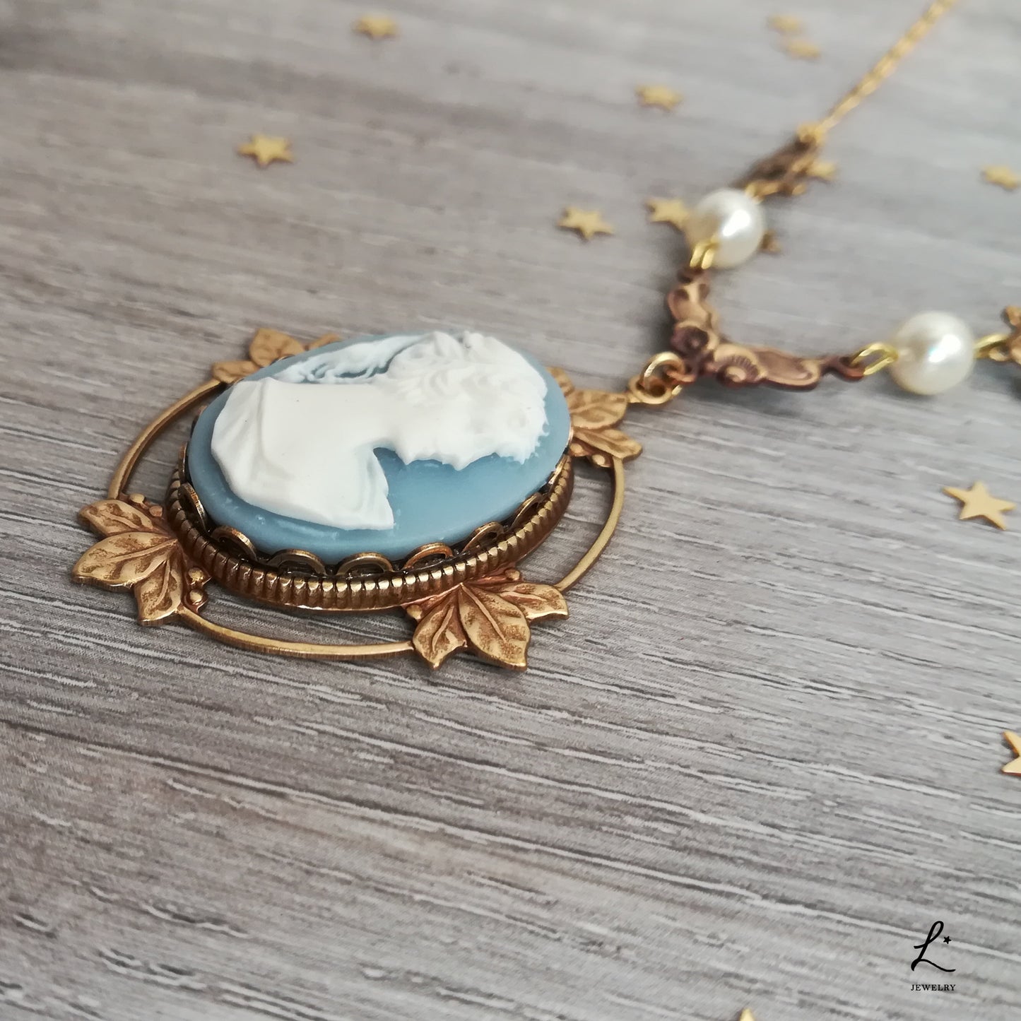 Victorian Cameo Necklace with floral accents, improved silver