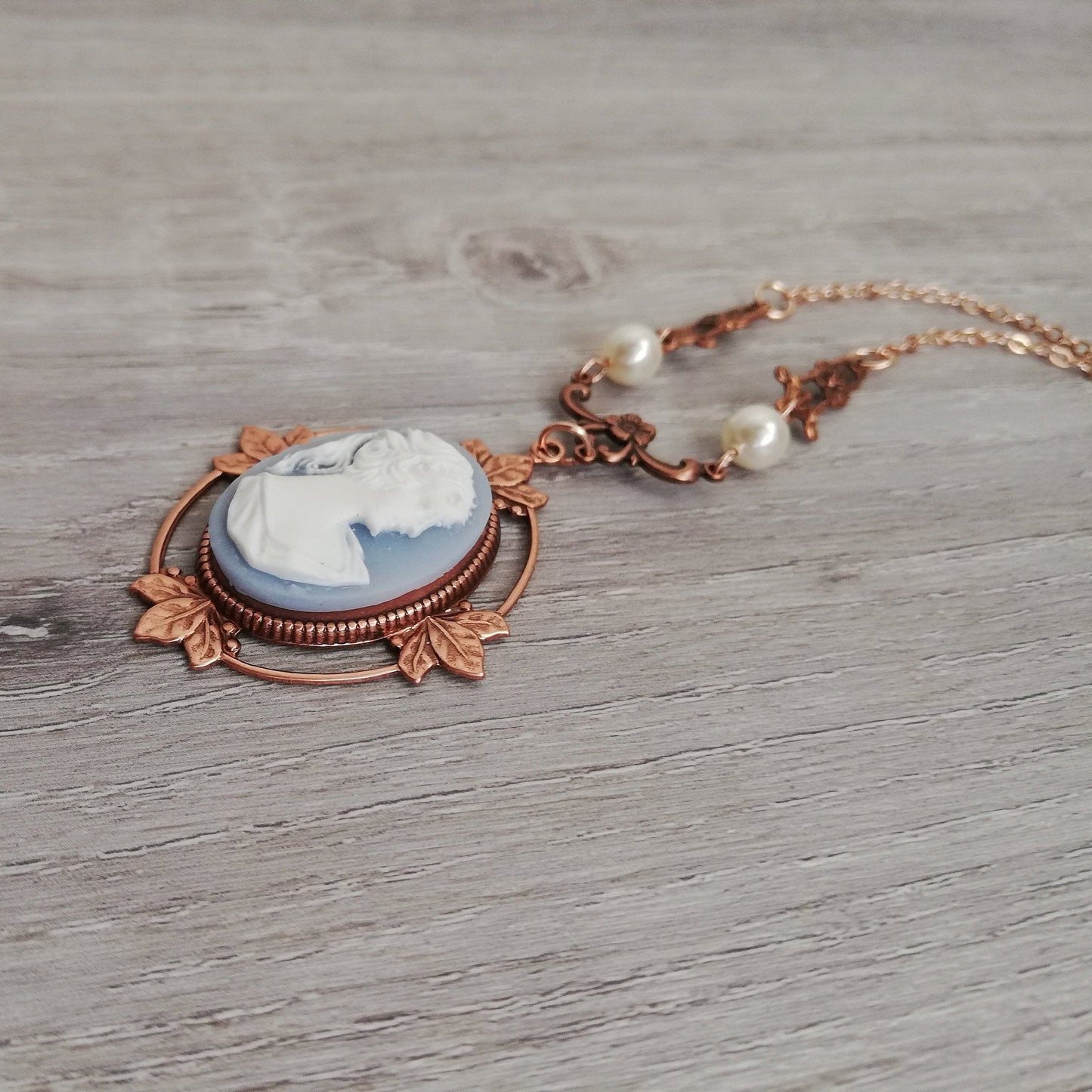 Victorian Cameo Necklace with floral accents, Rose Gold Version