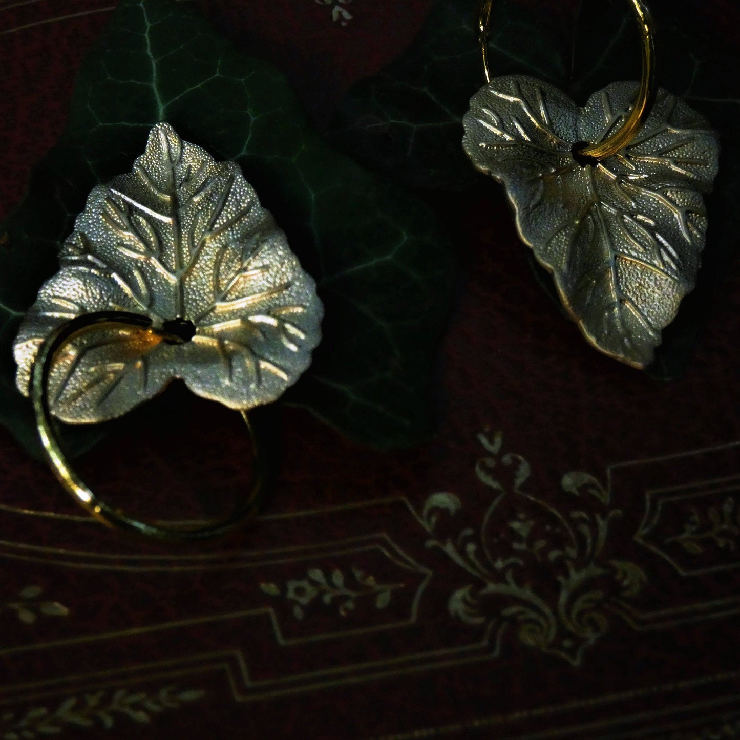 Gold plated Incantus Hederae Leaf Hoops Earrings